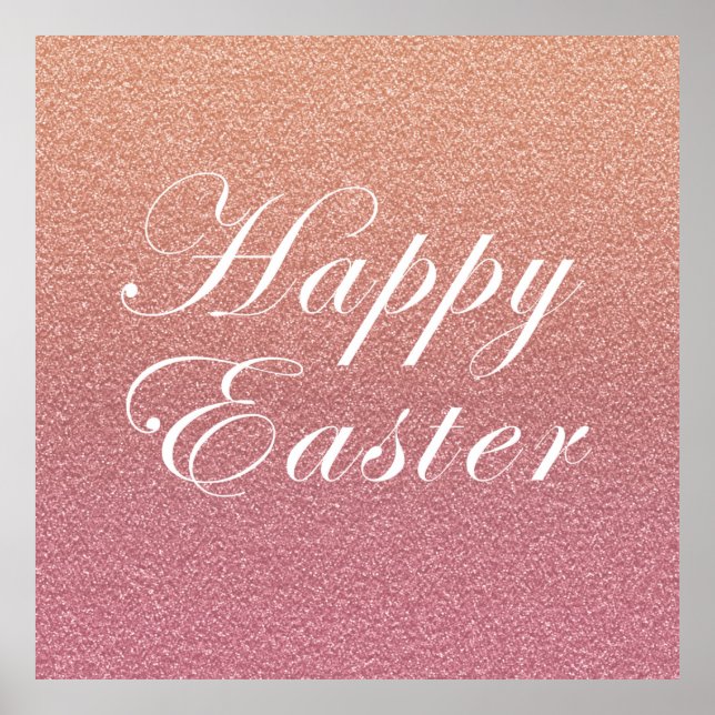 Happy Easter Rose Gold Pink Sparkle Glitter Style Poster (Front)