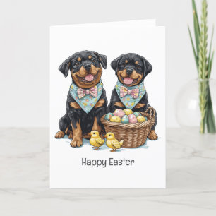 Happy Easter Rottweiler Dogs Easter Basket Holiday Card