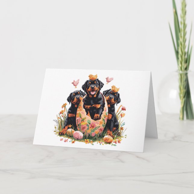Happy Easter Rottweiler Dogs Holiday Card (Front)