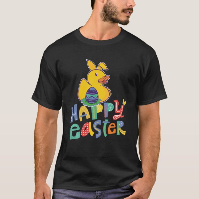 Happy Easter Rubber Duck Bunny Ears Easter Eggs cu T-Shirt (Front)