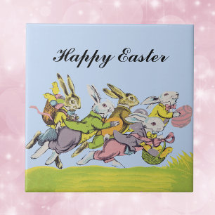 Happy Easter Running Pastel Rabbits Tile