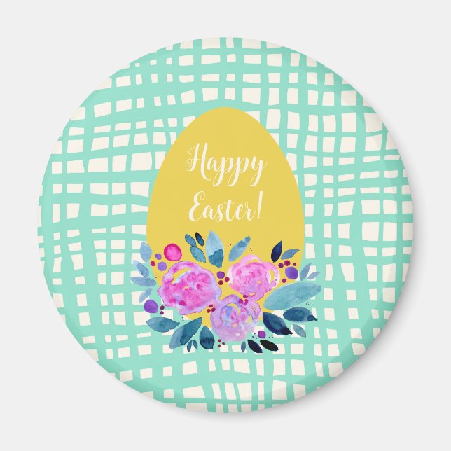 Happy Easter rustic plaid floral orange egg Magnet (Front)