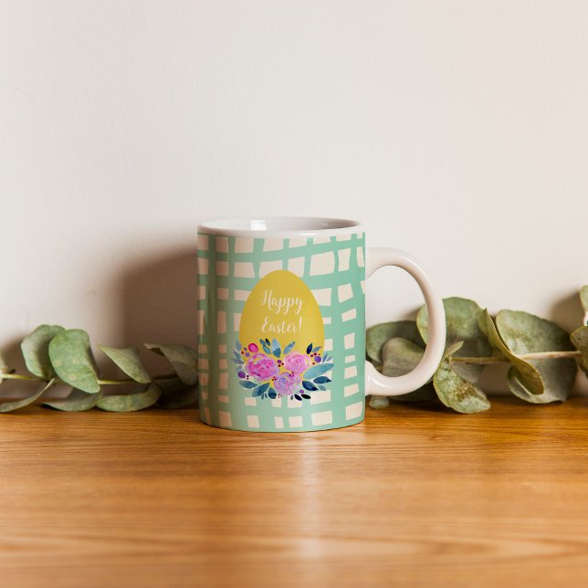 Happy Easter rustic plaid floral orange egg mug (Creator Uploaded)