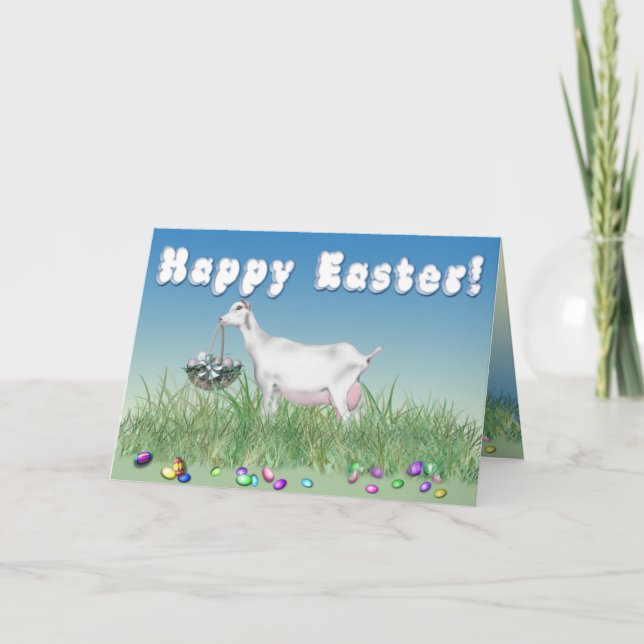 Happy Easter Saanen Goat Holiday Card (Front)