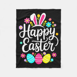 Happy easter sayings cute egg bunny floral womens fleece blanket