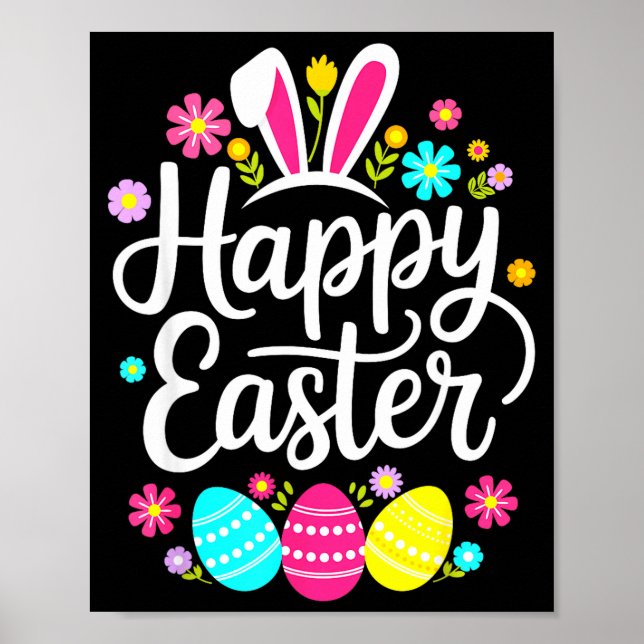 Happy easter sayings cute egg bunny floral womens poster (Front)