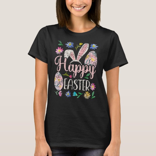 Happy Easter Sayings Egg Bunny 2 T-Shirt (Front)