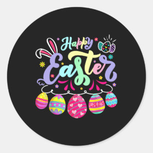Happy Easter Sayings Egg Bunny Floral Gifts Womens Classic Round Sticker