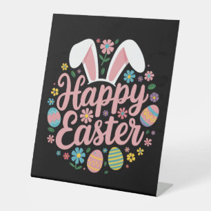 Happy Easter Sayings Egg Bunny Pedestal Sign