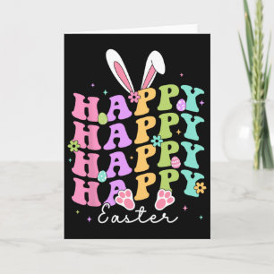 Happy Easter Sayings Egg Groovy Bunny Rabbit Kids Card