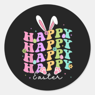 Happy Easter Sayings Egg Groovy Bunny Rabbit Kids Classic Round Sticker