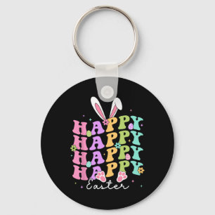 Happy Easter Sayings Egg Groovy Bunny Rabbit Kids Key Ring