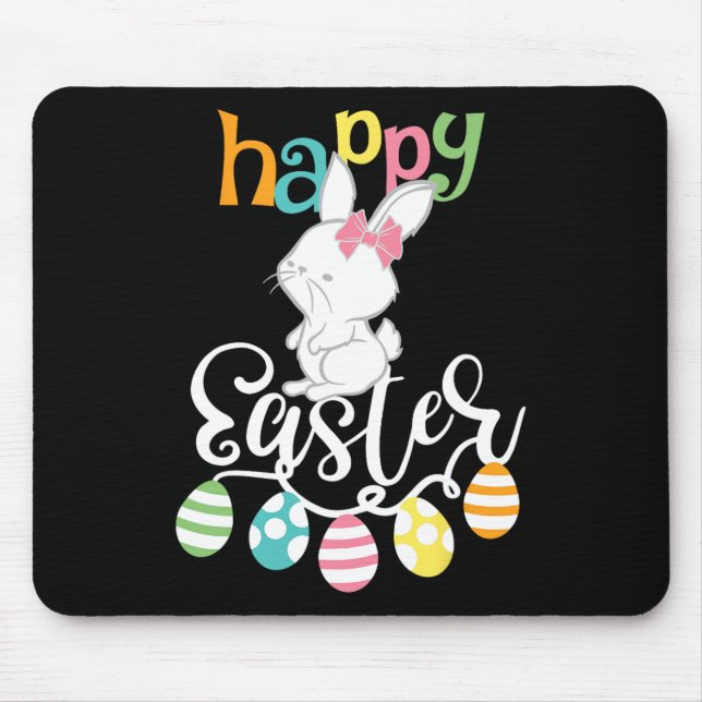 Happy Easter Sayings Egg Groovy Bunny Rabbit Kids  Mouse Mat (Front)