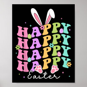 Happy Easter Sayings Egg Groovy Bunny Rabbit Kids  Poster