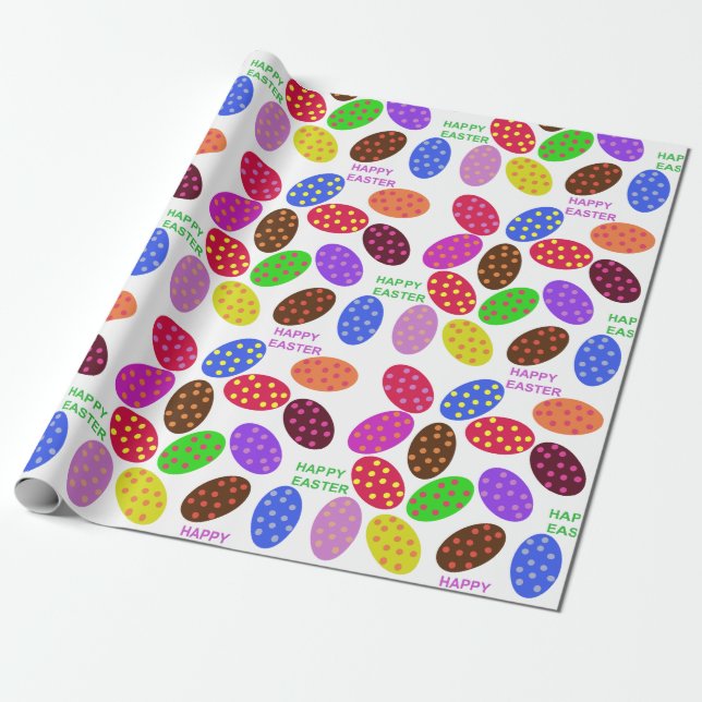 "Happy Easter" scattered coloured spot Easter eggs Wrapping Paper (Unrolled)