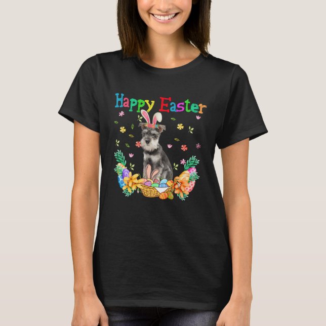 Happy Easter Schnauzer Bunny Schnauzer Eggs T-Shirt (Front)