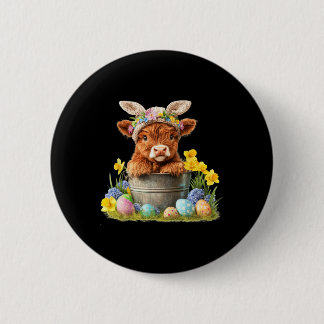 Happy Easter Scottish Cow Cute Heifer Cow Farm  6 Cm Round Badge