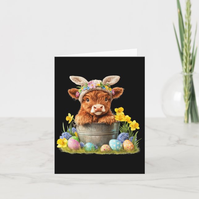 Happy Easter Scottish Cow Cute Heifer Cow Farm  Card (Front)