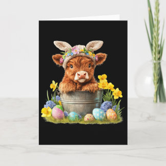 Happy Easter Scottish Cow Cute Heifer Cow Farm  Card