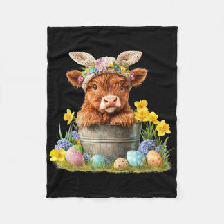 Happy Easter Scottish Cow Cute Heifer Cow Farm  Fleece Blanket