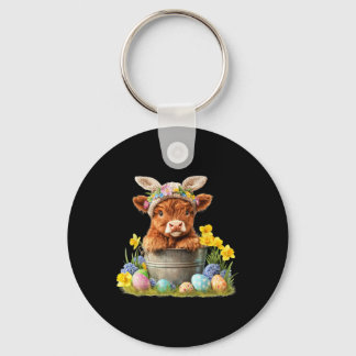 Happy Easter Scottish Cow Cute Heifer Cow Farm  Key Ring