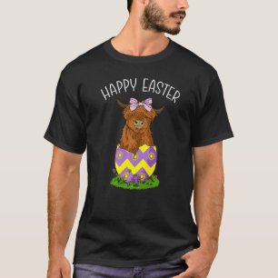 Happy Easter Scottish Highland Cow Easter Egg Cow T-Shirt