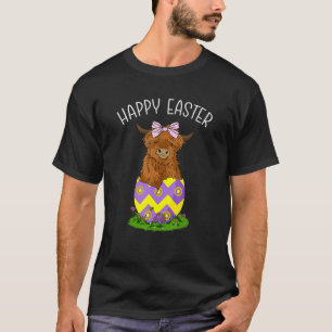 Happy Easter Scottish Highland Cow Easter Egg Cow T-Shirt