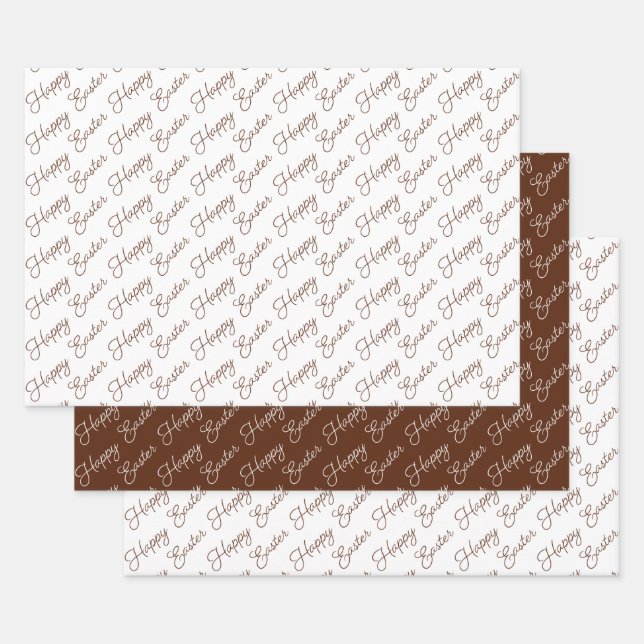 Happy Easter Script Brown and White Wrapping Paper Sheet (Set)