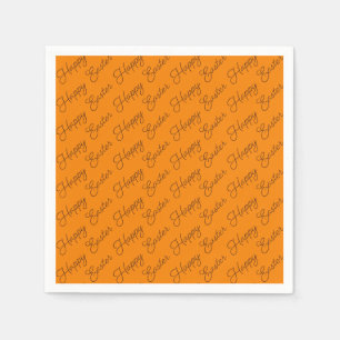 Happy Easter Script Brown on Orange Paper Napkin