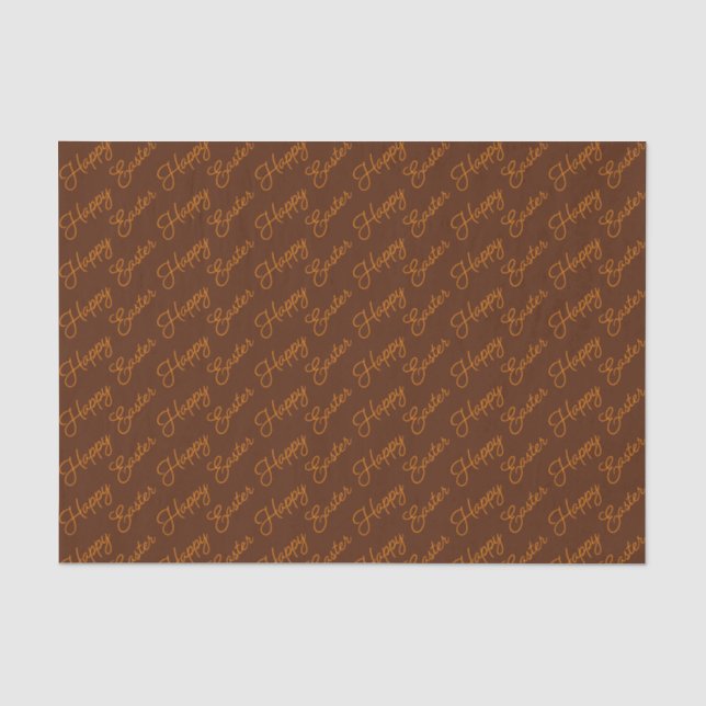 Happy Easter Script Orange on Brown Tissue Paper (Front)