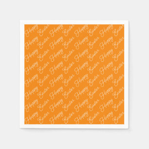 Happy Easter Script White on Orange Paper Napkin