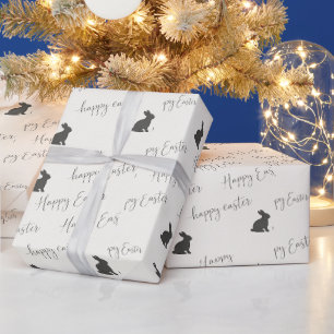 Happy Easter Script with Bunny Silhouettes Wrapping Paper