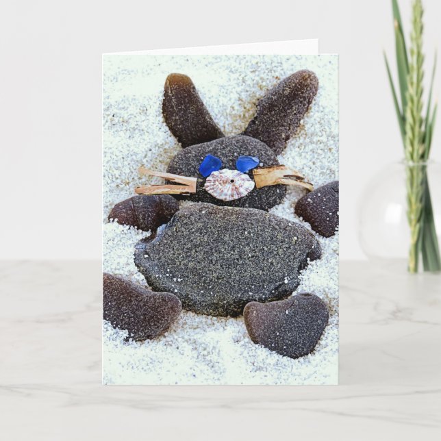 Happy Easter Sea glass Bunny Holiday Card (Front)