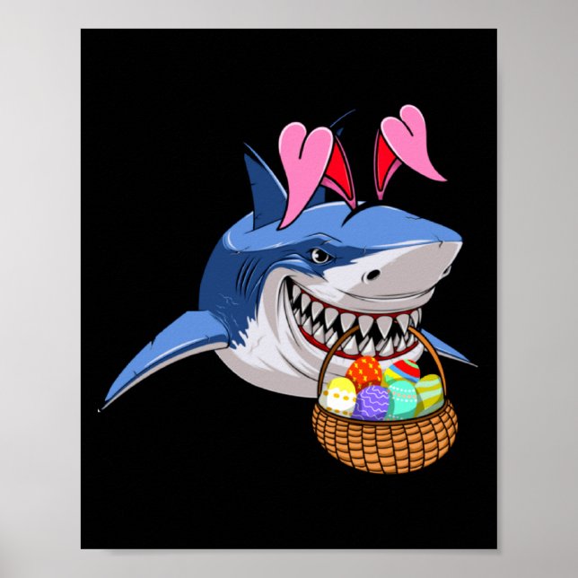 Happy Easter Shark Bunny With Easter Basket Boys G Poster (Front)