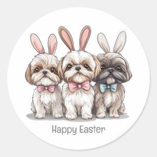Happy Easter Shih Tzu Dogs Classic Round Sticker