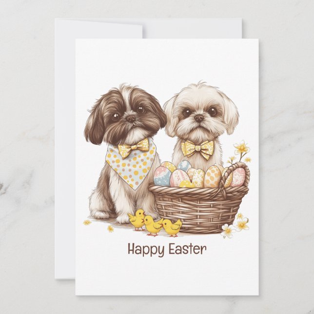 Happy Easter Shih Tzu Dogs Holiday Card (Front)