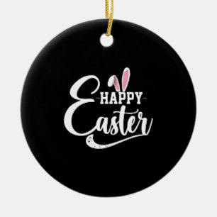 Happy Easter Shirt Rabbit Ceramic Tree Decoration
