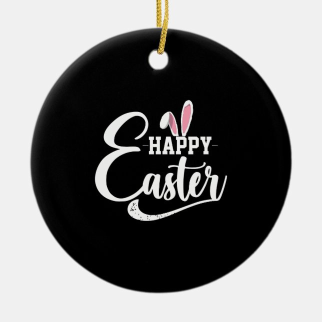 Happy Easter Shirt Rabbit Ceramic Tree Decoration (Front)
