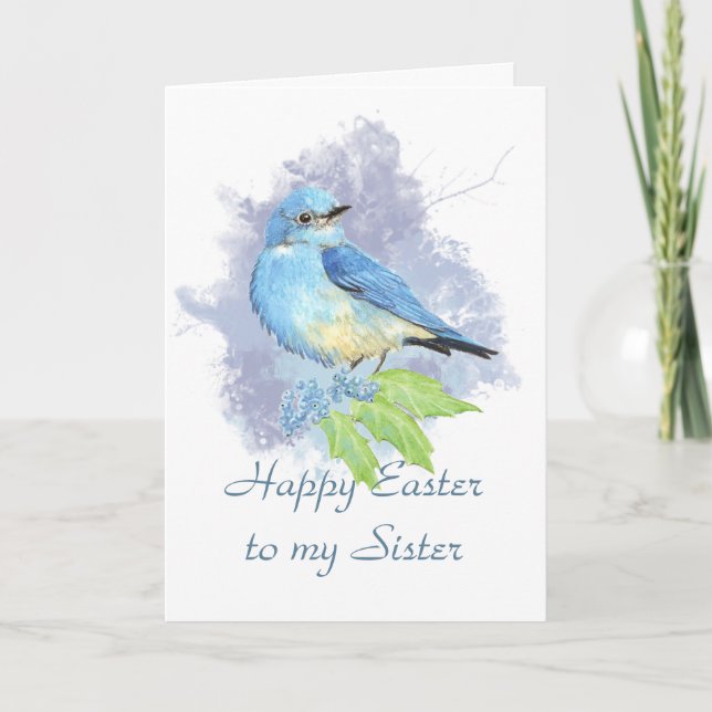 Happy Easter Sister Eastern Mountain Bluebird Holiday Card (Front)