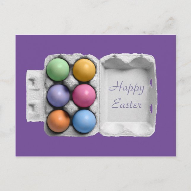 Happy Easter Six Pack Colourful Easter Eggs Postcard (Front)