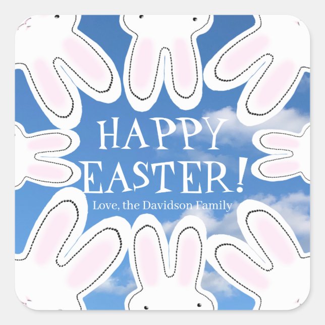 Happy Easter sky blue cute peeking bunnies funny Square Sticker (Front)