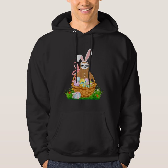 Happy Easter Sloth Wearing Bunny Ear Egg Basket Sl Hoodie (Front)