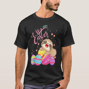 Happy Easter Sloth With Eggs Hunting Day Cute Bunn T-Shirt