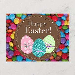 Happy Easter smarties chocolate candy rainbow Holiday Postcard