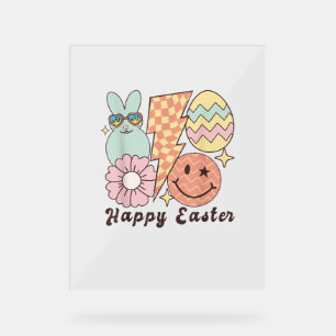 Happy Easter Smile Face Retro Hippie Bunny Rabbit Acrylic Sign