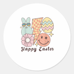 Happy Easter Smile Face Retro Hippie Bunny Rabbit Classic Round Sticker
