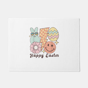 Happy Easter Smile Face Retro Hippie Bunny Rabbit  Doormat