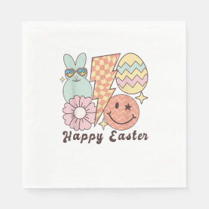 Happy Easter Smile Face Retro Hippie Bunny Rabbit  Napkin