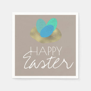 Happy Easter Speckled Easter Egg Gold Nest Napkin