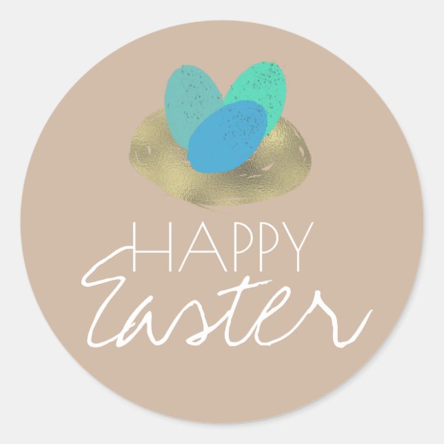 Happy Easter Speckled Egg Easter Nest Party Classic Round Sticker (Front)
